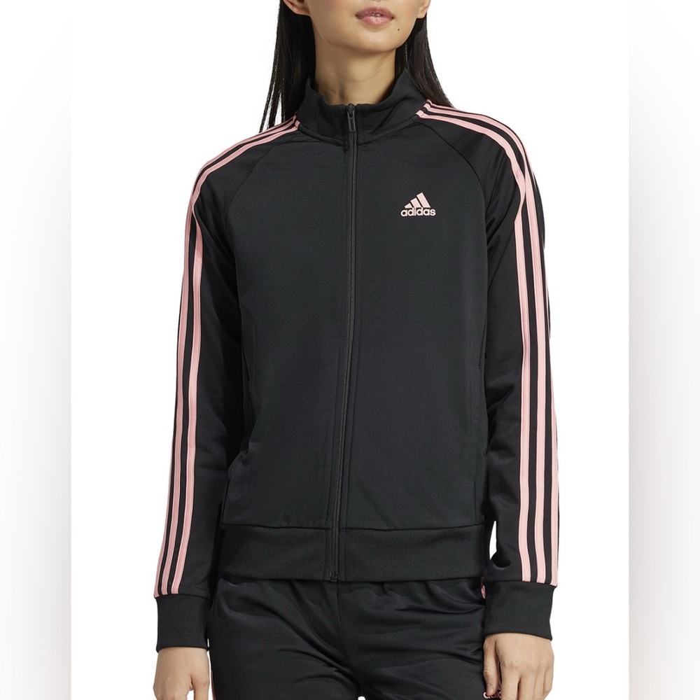 adidas Women's 3-Stripe Tricot‎ Track Jacket black pink Stripes size 2X